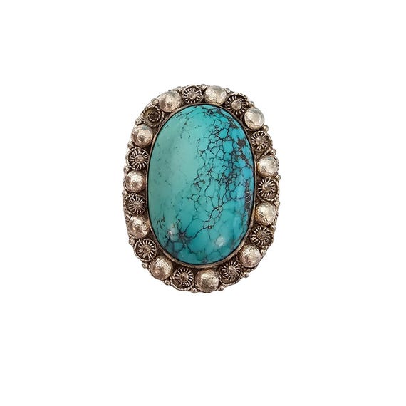 Chinese Import Oval Blue Stone Silver Dress Fur Clip J523