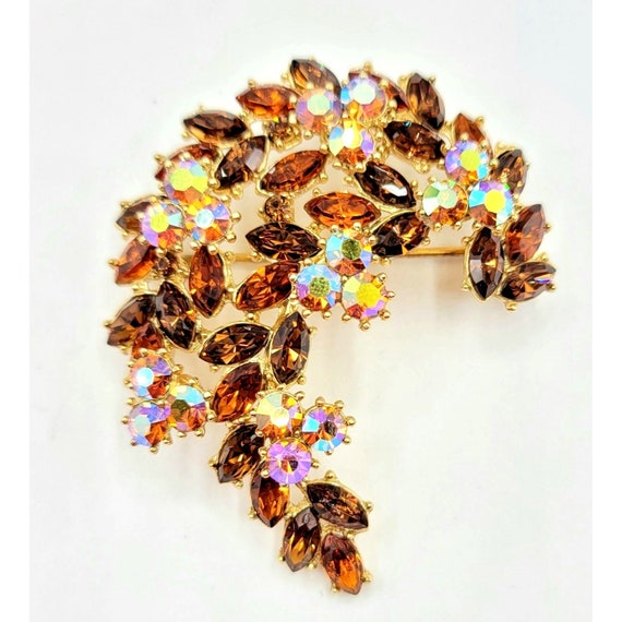 Trifari Crown Golden Rhinestone Topaz, Aurora Bor… - image 1