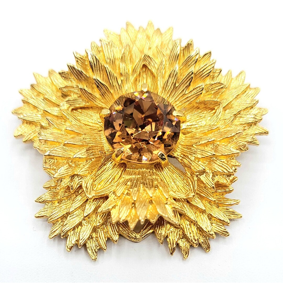 Benedikt NY Brutalist Topaz Rhinestone Star Burst Brooch Signed - Etsy