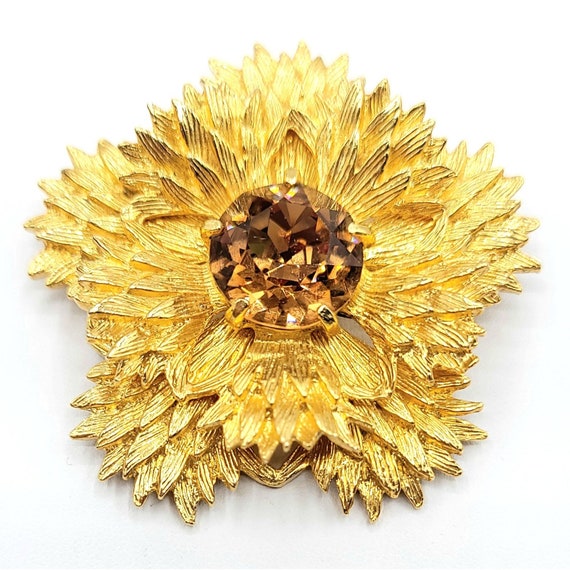Benedikt NY Brutalist Topaz Rhinestone Star Burst Brooch Signed