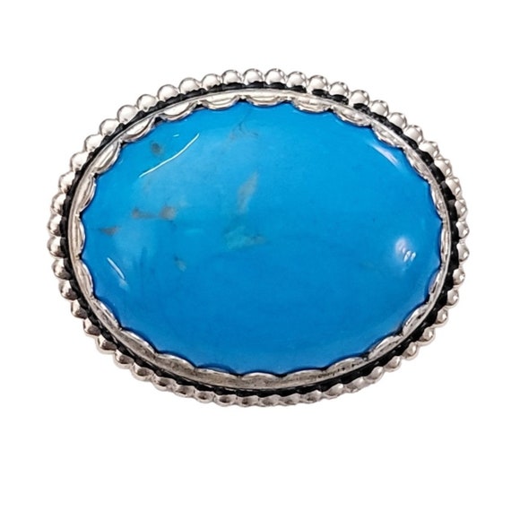 Silver Tone Blue Stone Oval Cameo Style Brooch Pin K558