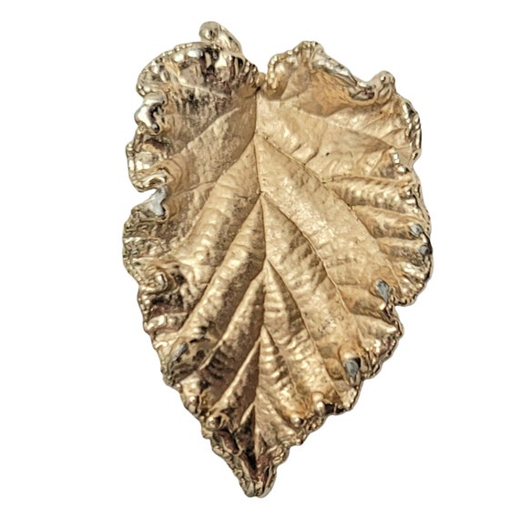 Napier Gold-Tone Matte And Semi Gloss Brutalist Textured Leaf Brooch, Pated, Signed