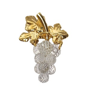 Swarovski Vintage Gold-Tone Crystal Grape Cluster Bunch Pin Brooch, Signed