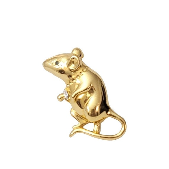 Carolee Gold Tone Rhinestone Figural Mouse Brooch… - image 3