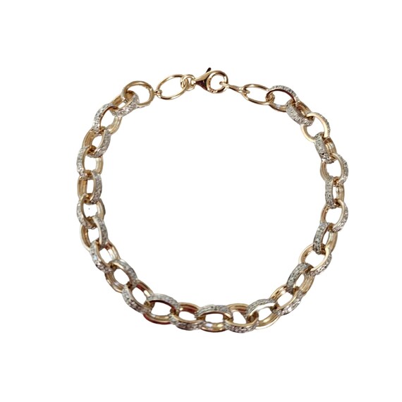 Sterling Silver Gold Vermeil Textured Chunky Link Bracelet 8" Long, L65