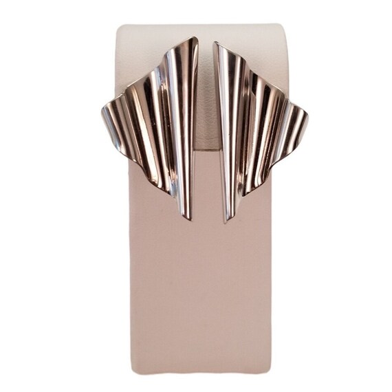 Givenchy Silver-Tone Geometrical Ribbed Wrinkled Triangular Clip-On Earrings, Signed L56