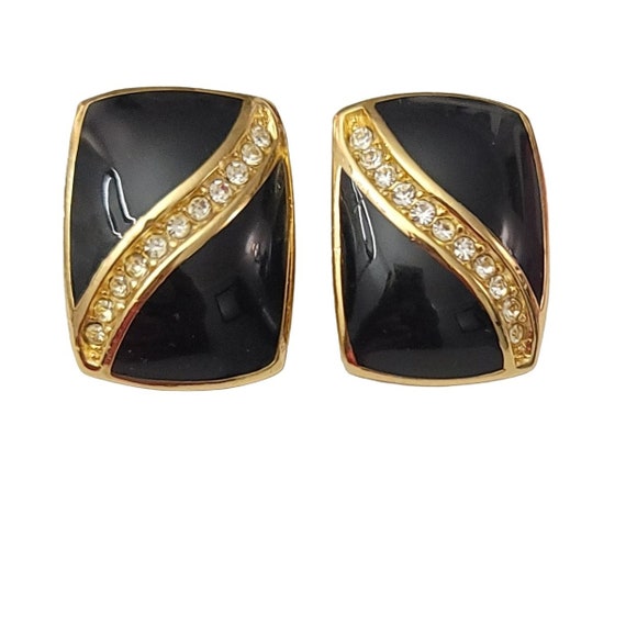 Christian Dior Gold Tone Black Enamel & Clear Rhi… - image 2