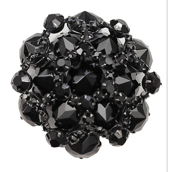 Schreiner Black Rhinestone, Wired Layered Star Brooch, Inverted Elements Unsigned, M0001