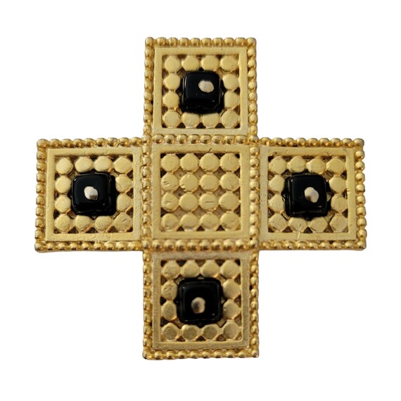 Danecraft Matte Gold Tone Glass Bead Cross Brooch Pin, Signed E859