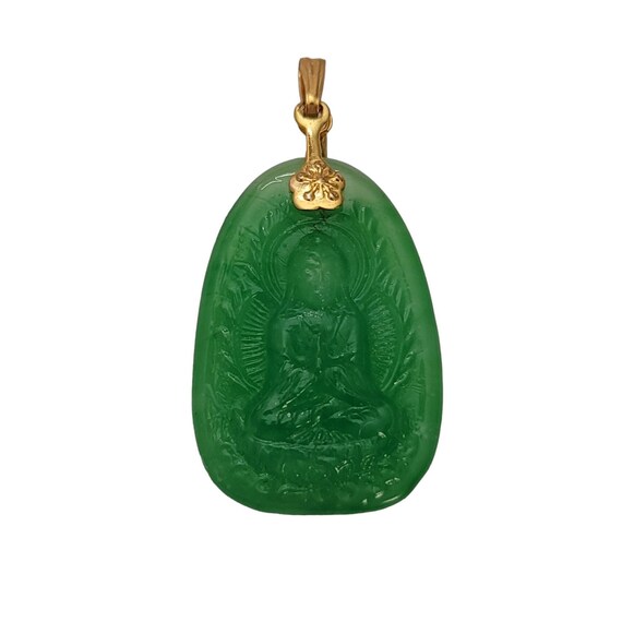 Vintage Gold Tone Peking-Style Glass Guan Yin Pendant E561