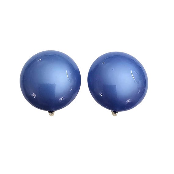 Trifari Cornflower Blue Clip On Lucite Button Round Earrings Signed, J504