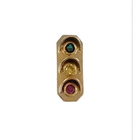 14K Yellow Gold Red Unique Yellow Green Stone Traffic Light Lapel Tie Pin K550