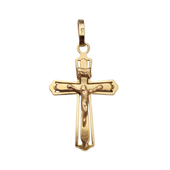 14K Yellow Gold Cross Crucifix Pendant E504