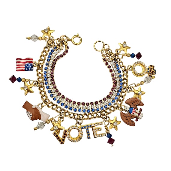 Lunch At The Ritz Patriotic Bracelet Flag Eagle Vote Charms J839
