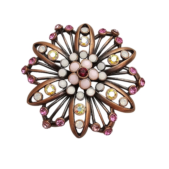 PD Pink Rhinestone Flower Star Brooch AB Designer Pin J449