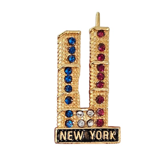 Red Blue Rhinestone New York Twin Towers Pin J125