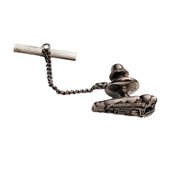 Silver Tone Steam Engine Train Tie, Lapel Pin E923