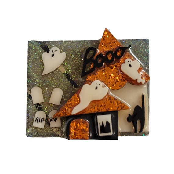 Lucinda Halloween Boo Ghosts Black Cat Haunted House Pin K962