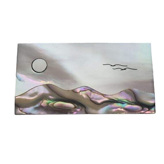 Shell, Abalone Story Teller Inlay Landscape, Seascape Brooch Pin E957