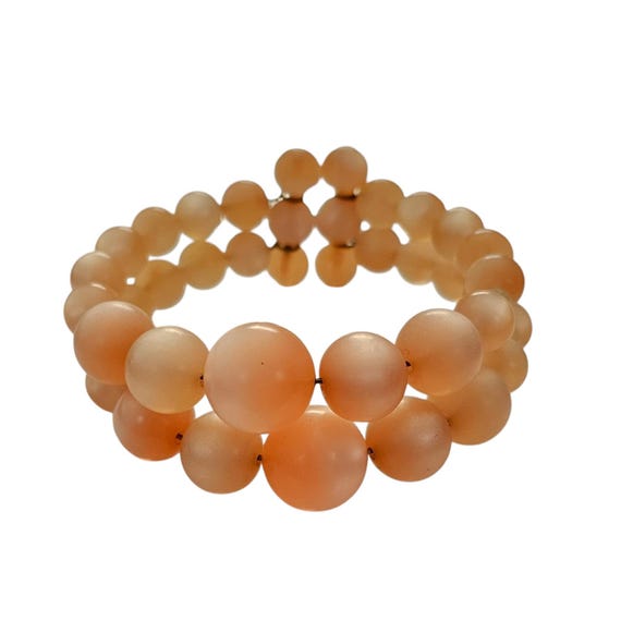 Pink Vintage Moonstone Graduated Beads Memory Wire Bracelet Cuff  L858