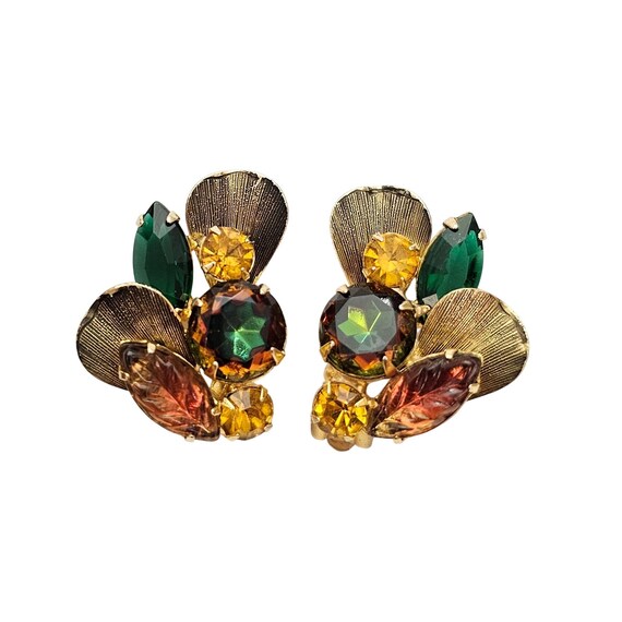 Juliana Givre Molded Glass, Rhinestone Heliotrope Clip-On Earrings C736
