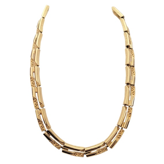 Monet Vintage Gold Tone Long Rectangle Link Choker Necklace, Signed K725
