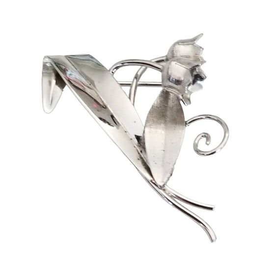 Star Sterling Silver Lilies And Leaf Flower Pin Brooch, Signed M921