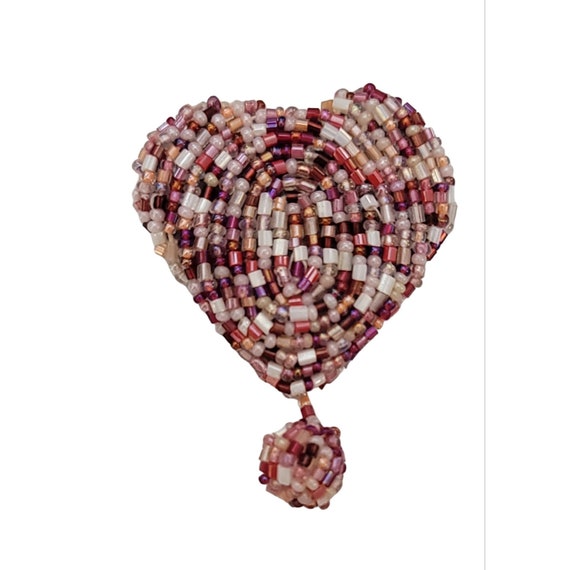 Pink Red Glass Seed Bead Heart Ball Dangle Brooch K443