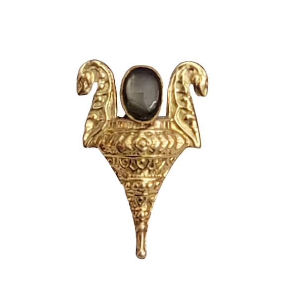 14k Yellow Gold  Snake, Serpent Style Center Cabochon Stone Lapel Pin