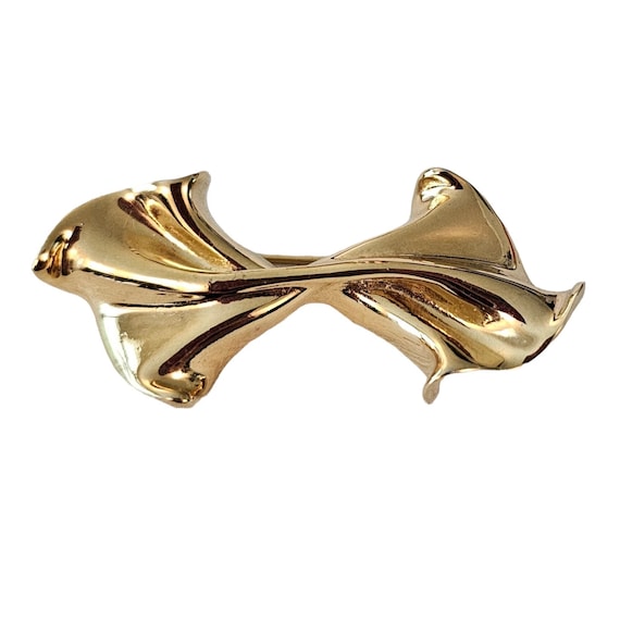 Napier Plated Gold Tone Modernist Ribbon Bow Brooch, Signed L84