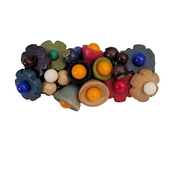 Czechoslovakia Glass And Wood Bead Bar Pin, Signed M156