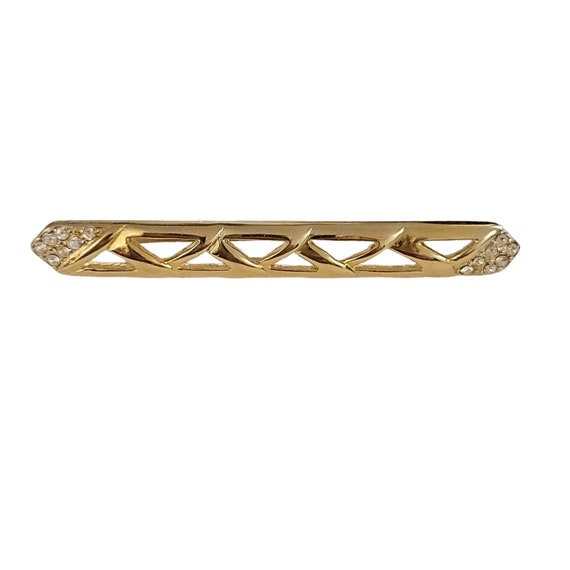 Monet Vintage Gold Tone Clear Rhinestone V Design Bar Pin, Signed K916