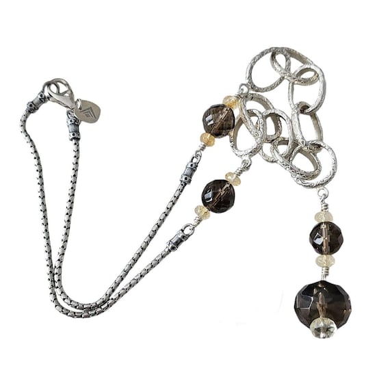 Silpada Smokey Quartz Hammered Chunky Chain Links Necklace 18" Long L469