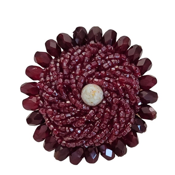 Garnet Glass Bead Wired Trombone Clasp Vintage Brooch, K235
