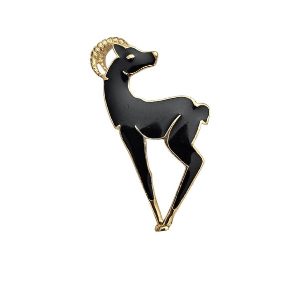 Trifari Vintage Black Enamel Gazelle Brooch, Signed