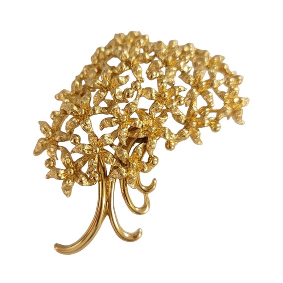 Monet Gold Tone Cluster Flower Bunch With Ribbon Bow Tie Brooch Pin, Signed K941