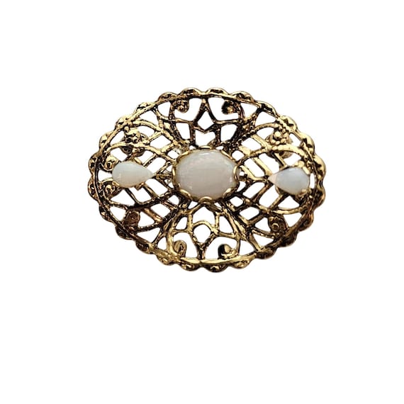 Gold Tone Filigree Small Opal Brooch Oval Pin C851