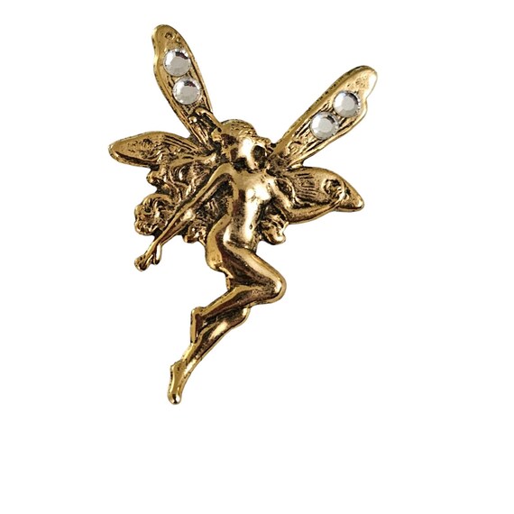 Gold Tone Clear Rhinestone Fairy Lapel Pin L214
