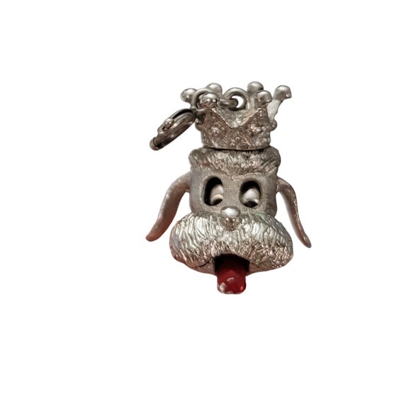 Monet Silver Tone With Mechanical Tongue And Eyes Dog Charm, Signed E820