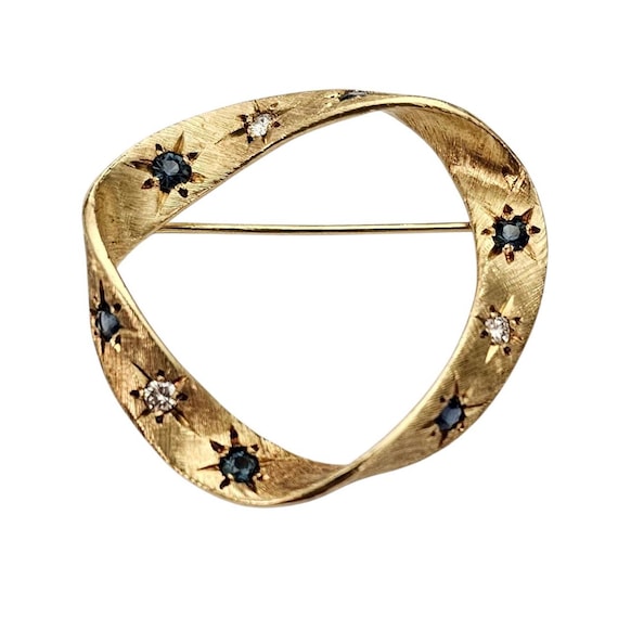Cartier 18K Yellow Gold Diamond Sapphire Round Open Brooch, Signed