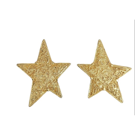 Gold Tone Designer Style Textured Star Clip-On Earrings,  K143