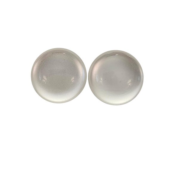 Round White Lucite Moonstone Style Clip On Earrings J643