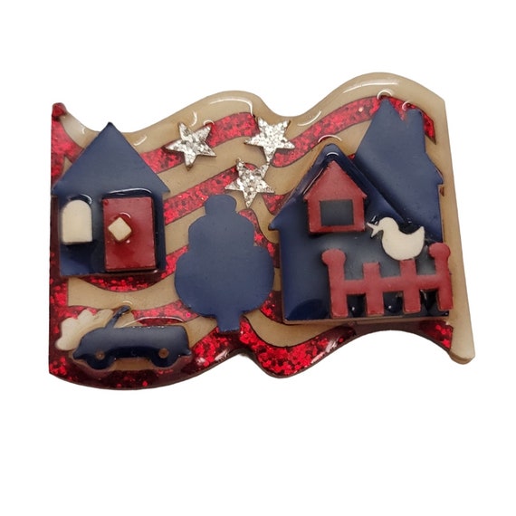 Lucinda Patriotic Red White Blue US Flag House Pin E449