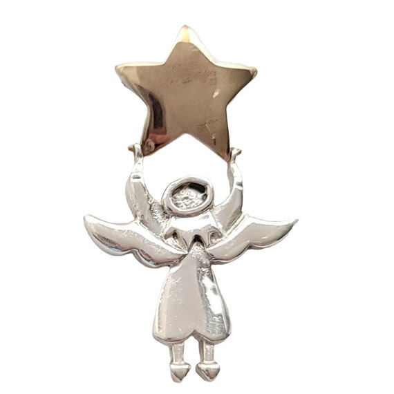 Carol Henry Designs Sterling Silver Brass Star Angel Brooch Pin, Signed