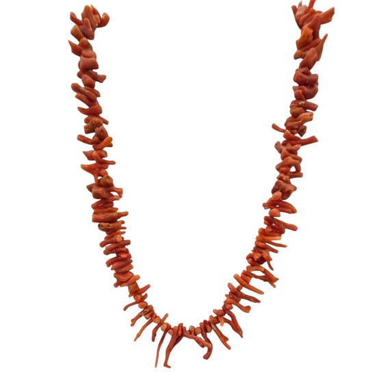 Vintage Branch Coral Necklace Orange Strand, 17” Long L888