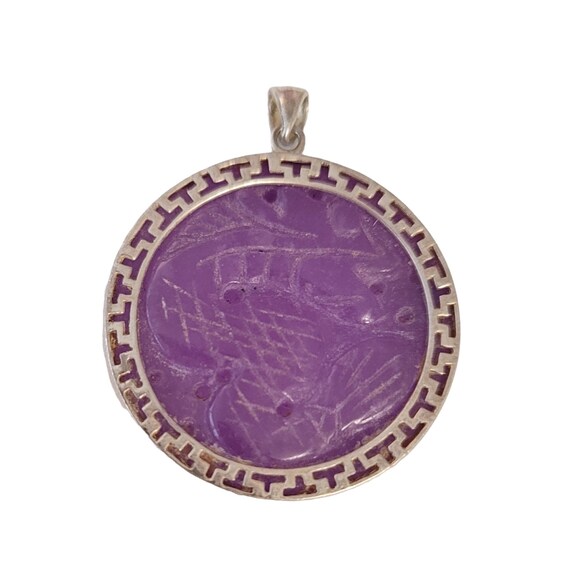 Sterling Silver Purple Jade Carved Serpent Pendant K998