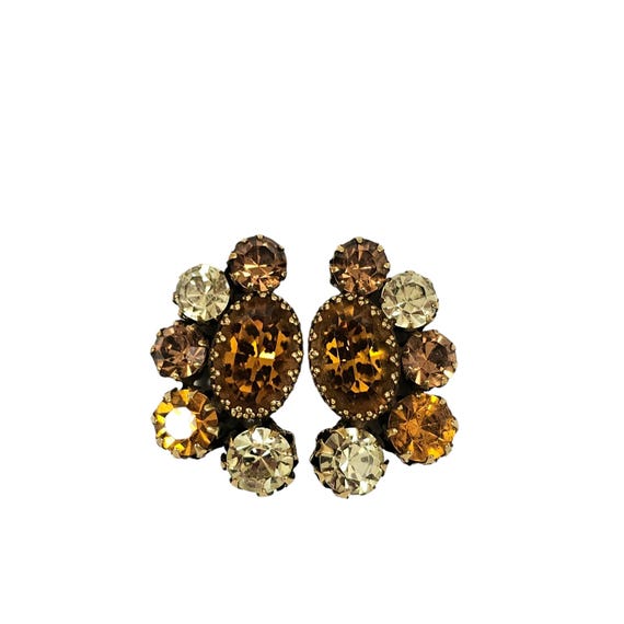 Topaz Yellow Prong Set Rhinestone Cluster Clip On Earrings L305