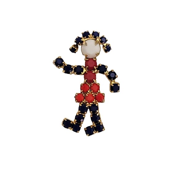 Patriotic Red White Blue Prong Set Rhinestone Girl Pin L36