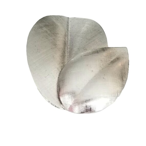 Napier Vintage Silver-Tone Linen Textured Modernist Double Leaf Brooch, Signed