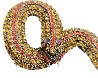 Kenneth Lane Snake Topaz Prong-set Rhinestone Brooch Signef